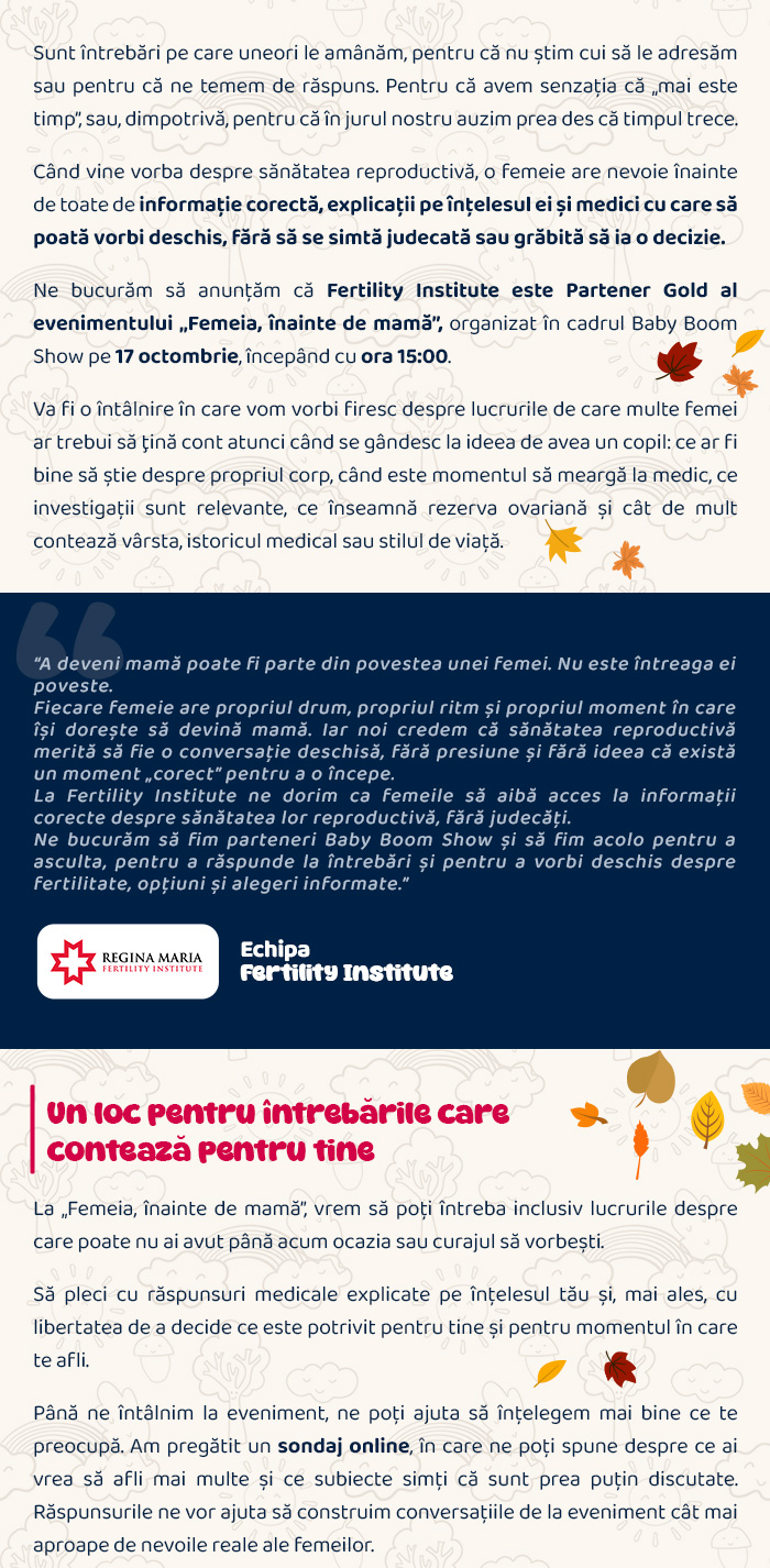Femeia, înainte de mamă · Fertility Institute, Partener Gold