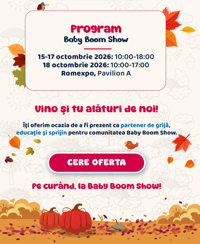 Înscrie-te la Baby Boom Show · 15-18 octombrie 2026 · Romexpo Pavilion A