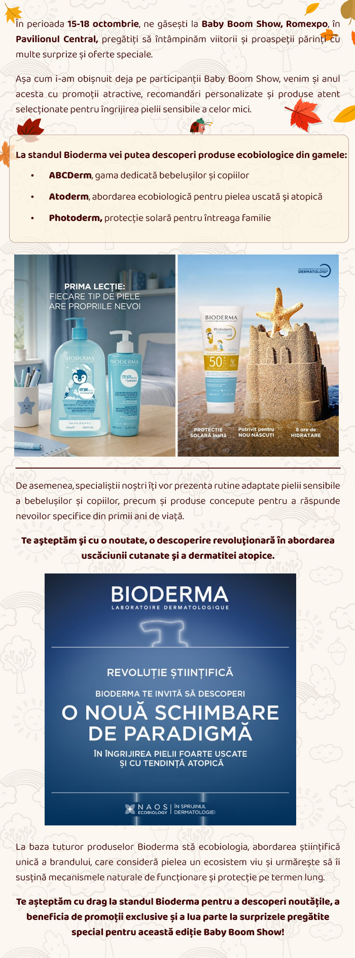 Bioderma la Baby Boom Show · gamele ABCDerm, Atoderm și Photoderm · o nouă schimbare de paradigmă în îngrijirea pielii foarte uscate și cu tendință atopică