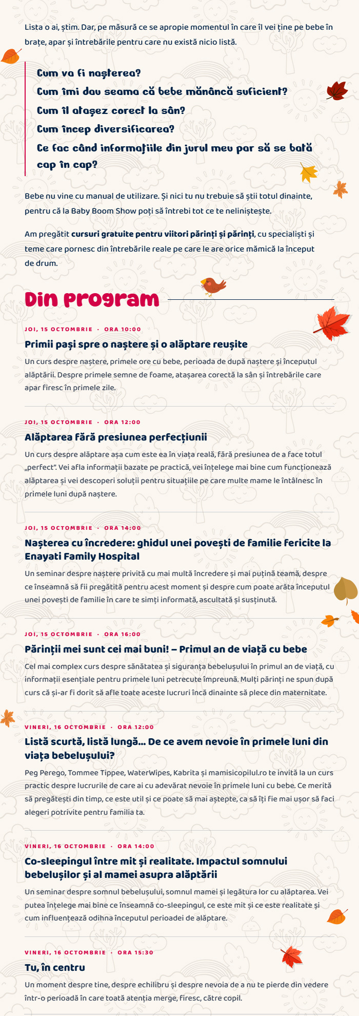 Cursuri gratuite pentru viitori părinți și părinți · Din program: joi 15 și vineri 16 octombrie