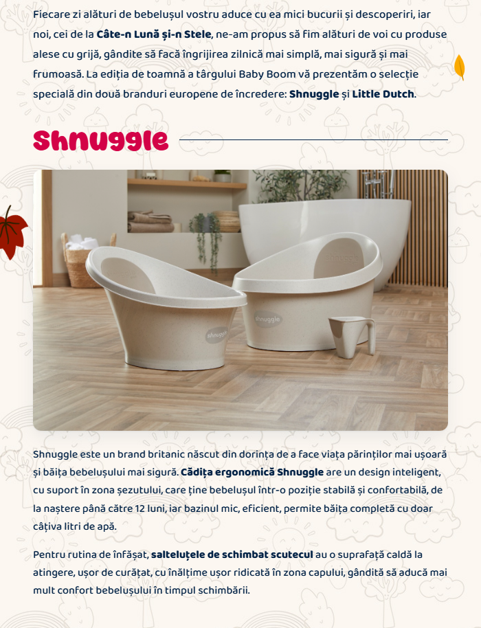 Câte-n Lună și-n Stele · Shnuggle: cădița ergonomică și salteluțele de schimbat