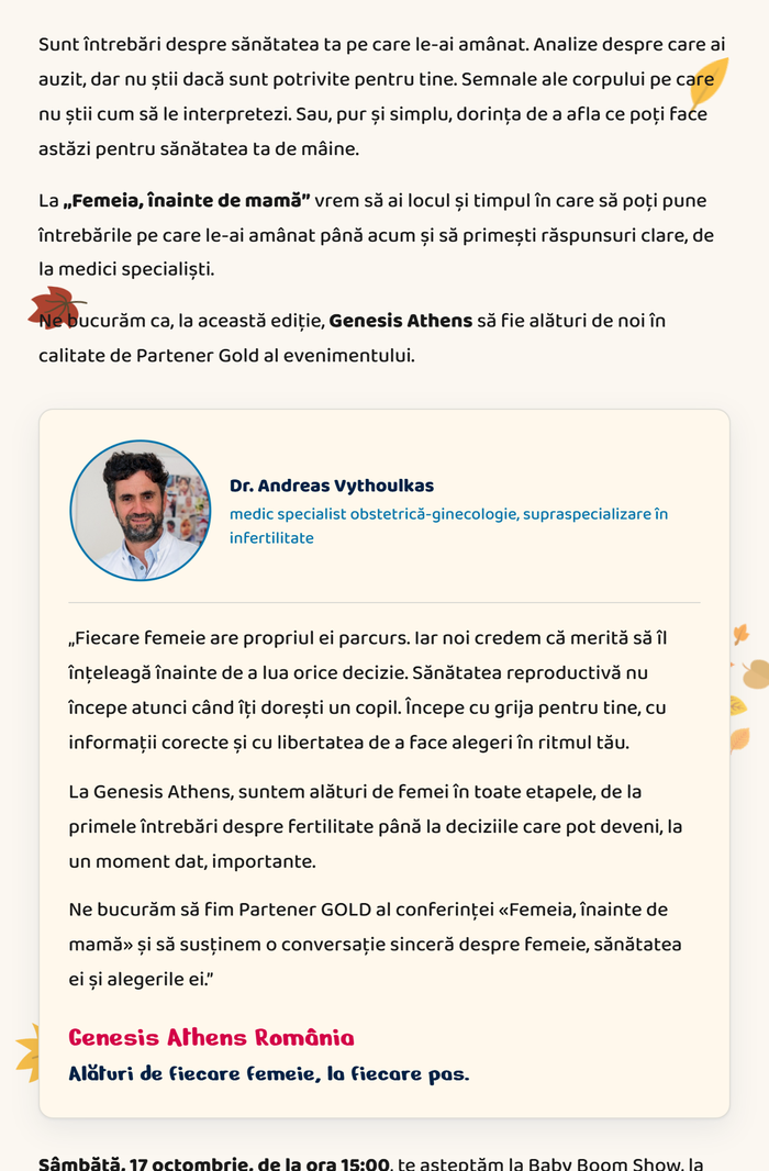Întrebări despre sănătatea ta amânate până acum · Dr. Andreas Vythoulkas, medic specialist obstetrică-ginecologie · Genesis Athens România, alături de fiecare femeie, la fiecare pas