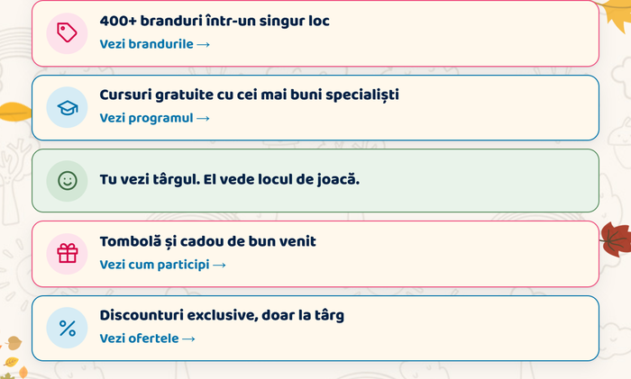 400+ branduri, cursuri gratuite, loc de joacă, tombolă și cadou de bun venit, discounturi exclusive