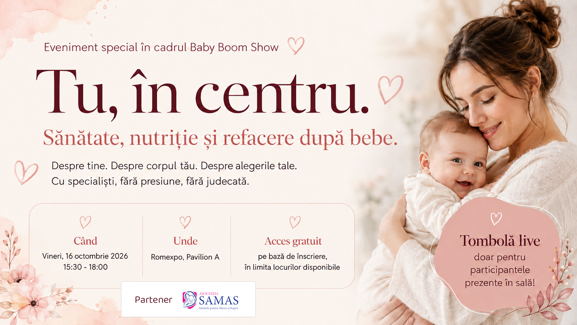 Tu, în centru — eveniment pentru mame despre refacere postpartum, nutriție, energie și întoarcerea la sine, în cadrul Baby Boom Show