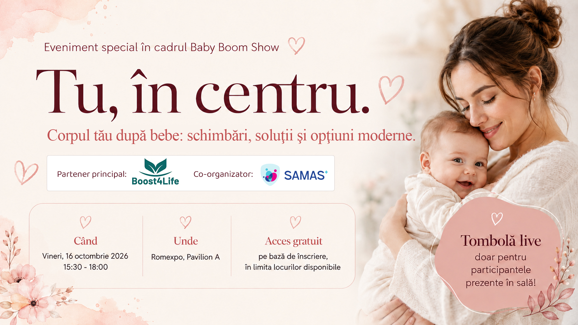 Tu, în centru — eveniment pentru mame despre refacere postpartum, nutriție, energie și întoarcerea la sine, în cadrul Baby Boom Show